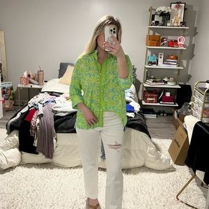 Green and blue button up from Gretchen Scott XS Petite. collared